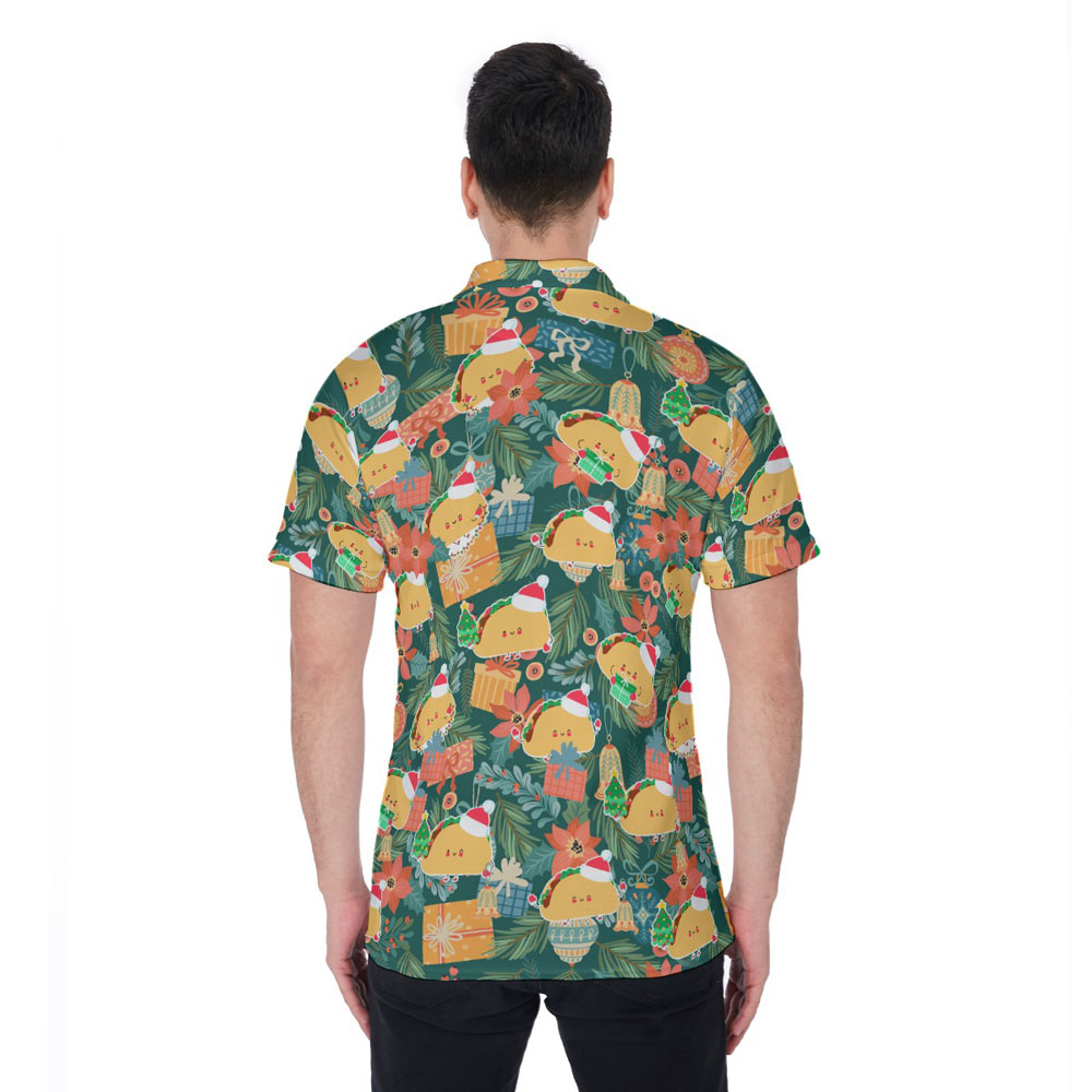 Funny Christmas Taco Tropical Hawaiian Polo Shirt For Men