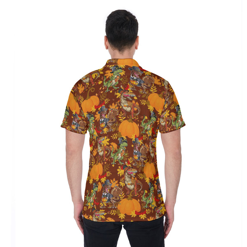 Funny Dinosaur Pumpkin Thanksgiving Hawaiian Polo Shirt