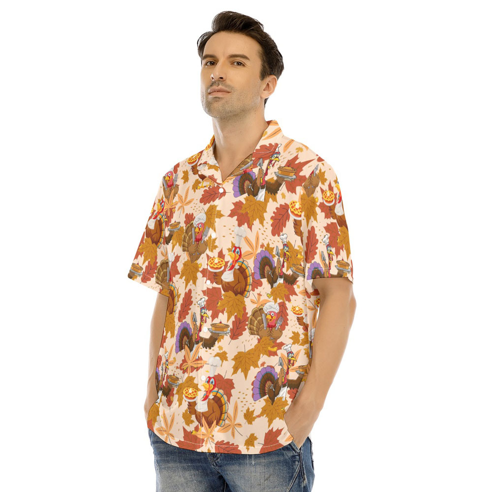 Funny Turkey Chef Thanksgiving Orange Hawaiian Shirt