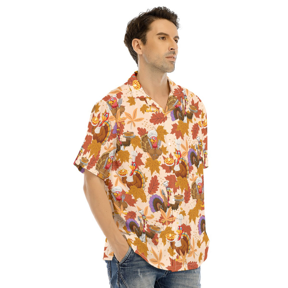 Funny Turkey Chef Thanksgiving Orange Hawaiian Shirt