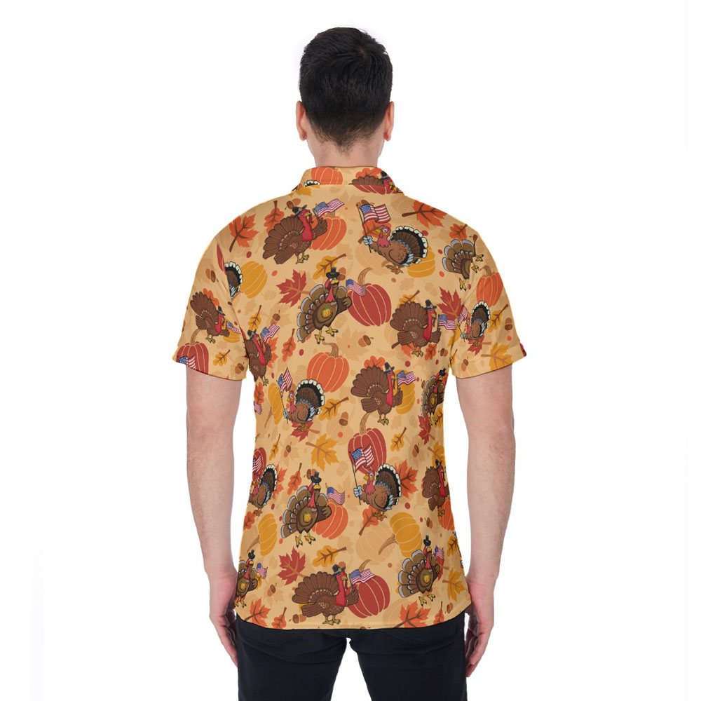 Turkey American Flag Thanksgiving Pumpkin Hawaiian Polo Shirt