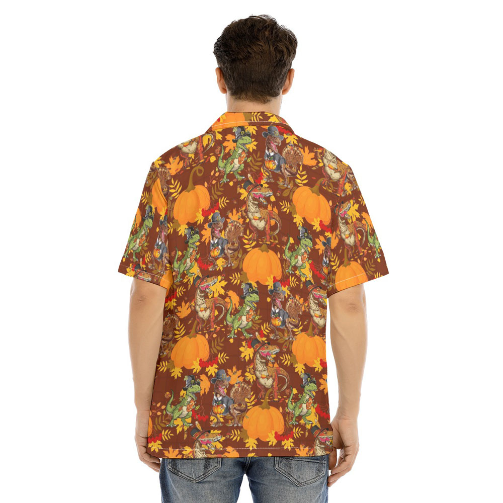 Thanksgiving Dinosaur Pumpkin Orange Hawaiian Shirt