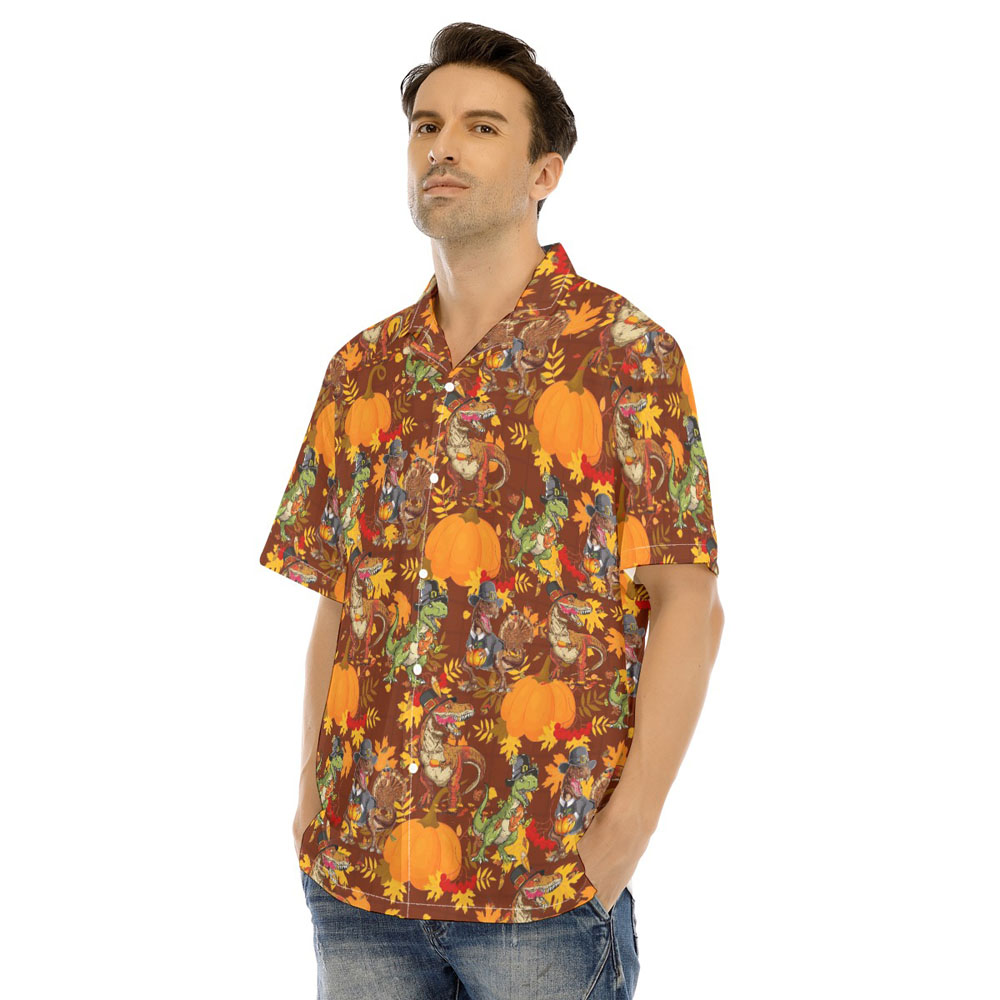 Thanksgiving Dinosaur Pumpkin Orange Hawaiian Shirt