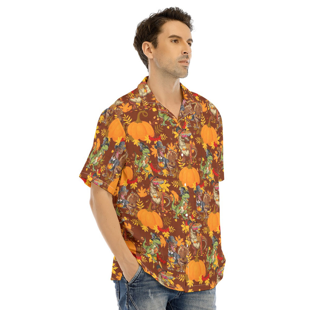 Thanksgiving Dinosaur Pumpkin Orange Hawaiian Shirt