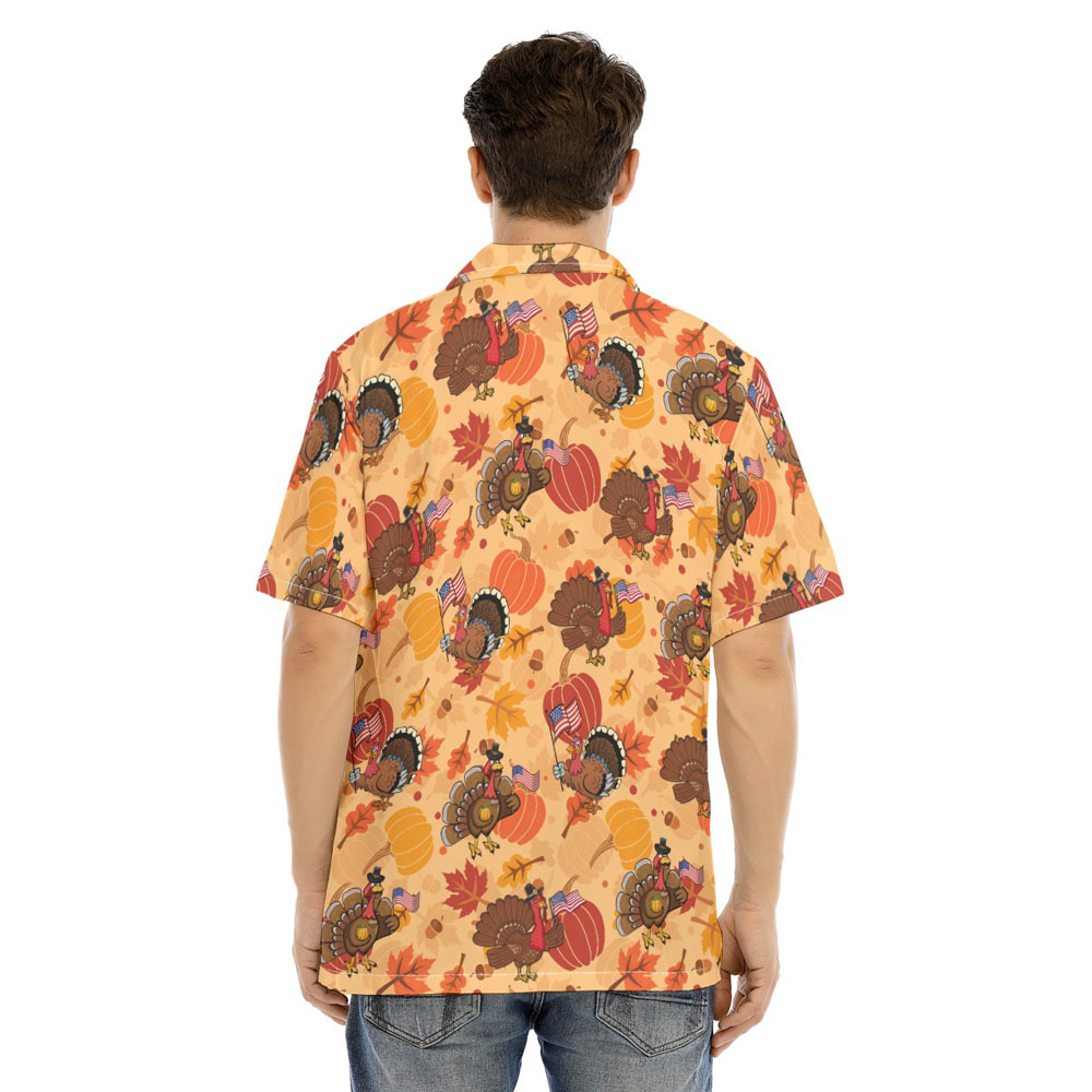 Thanksgiving Turkey American Flag Pumpkin Hawaiian Shirt