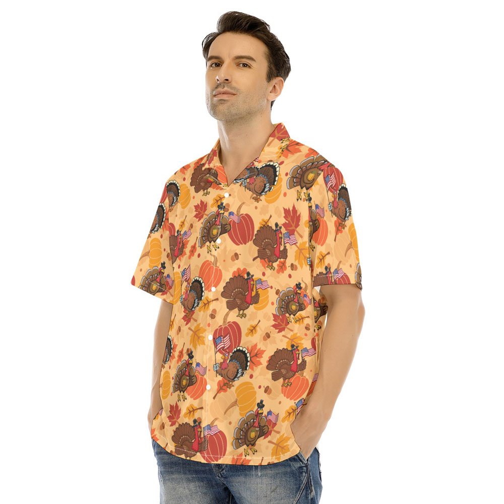 Thanksgiving Turkey American Flag Pumpkin Hawaiian Shirt