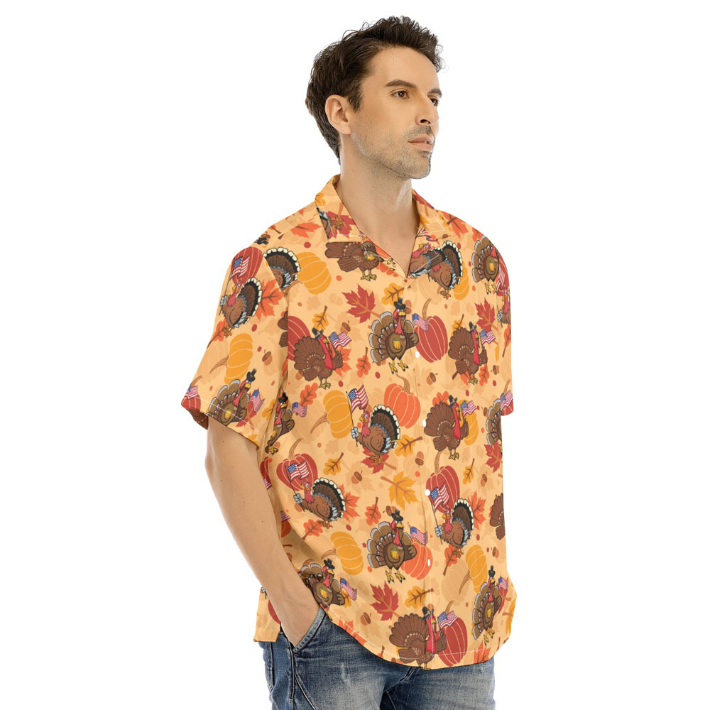Thanksgiving Turkey American Flag Pumpkin Hawaiian Shirt