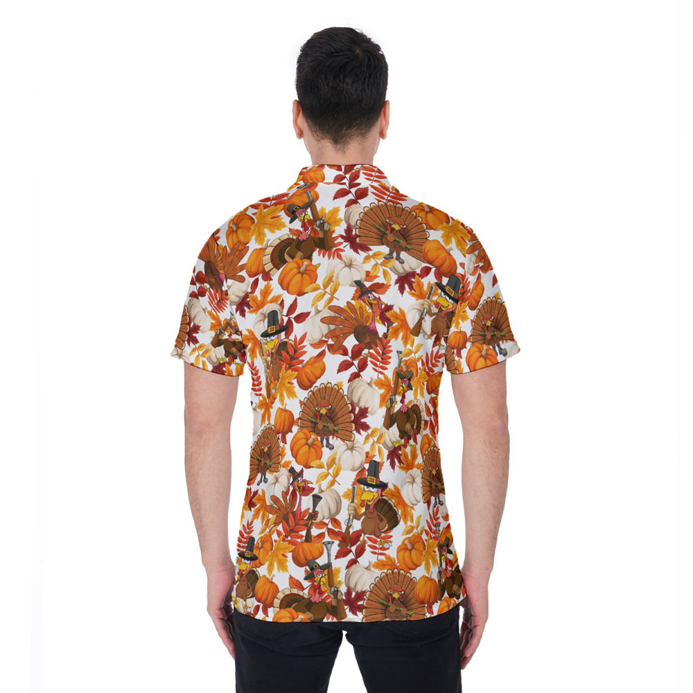 Funny Turkey With Gun Thanksgiving Hawaiian Polo Shirt