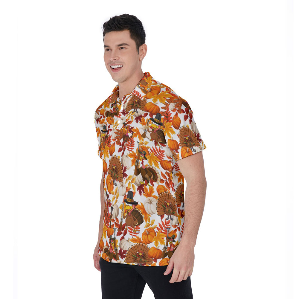 Funny Turkey With Gun Thanksgiving Hawaiian Polo Shirt