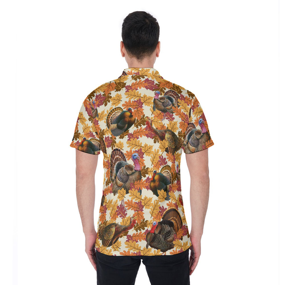 Autumn Leave Turkey Thanksgiving Orange Hawaiian Polo Shirt