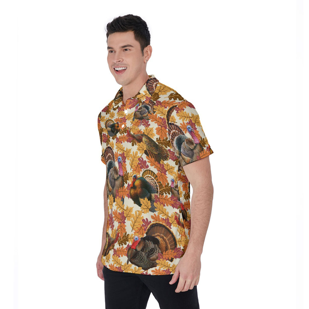 Autumn Leave Turkey Thanksgiving Orange Hawaiian Polo Shirt