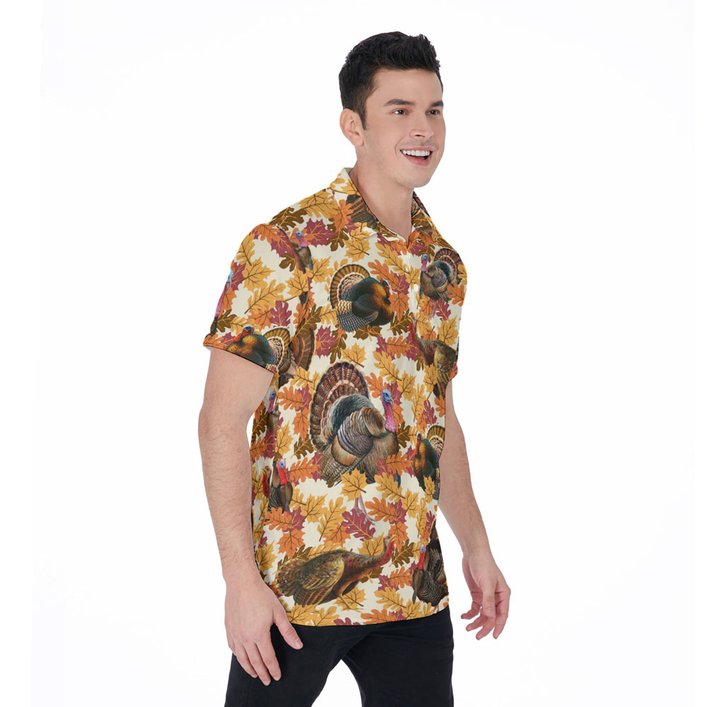 Autumn Leave Turkey Thanksgiving Orange Hawaiian Polo Shirt