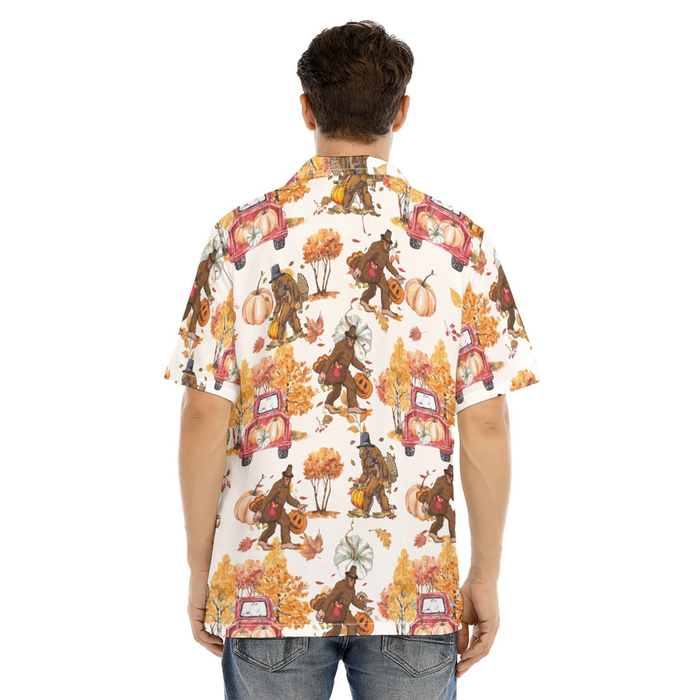 Funny Bigfoot Thanksgiving Turkey Pumpkin Hawaiian Shirt