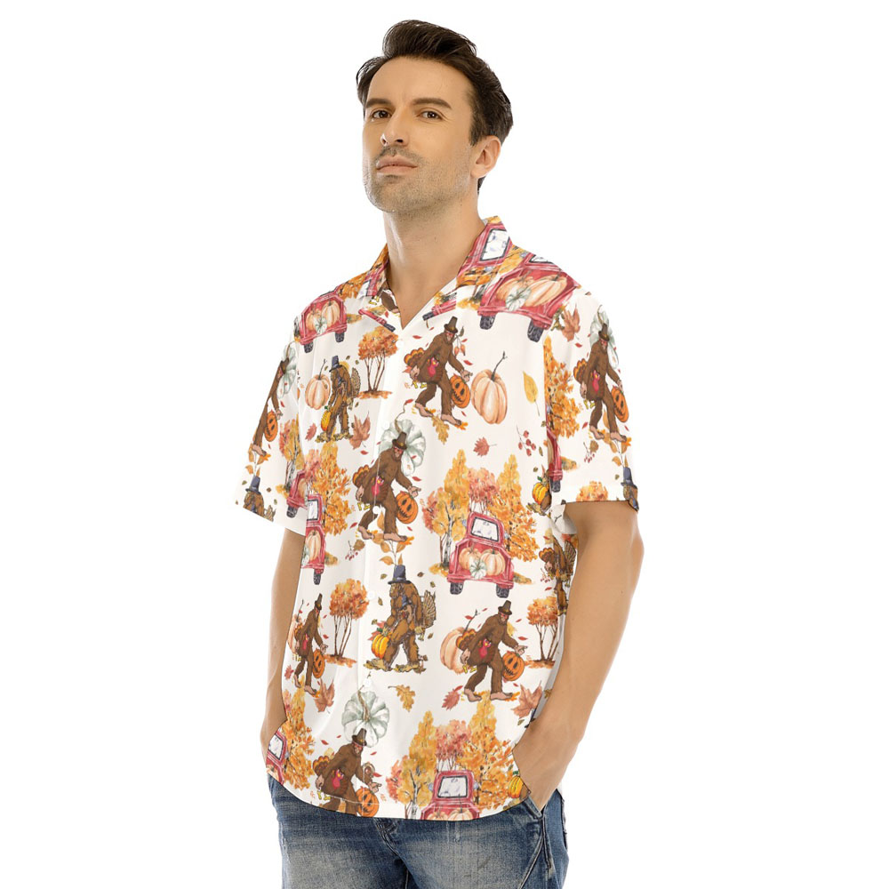 Funny Bigfoot Thanksgiving Turkey Pumpkin Hawaiian Shirt