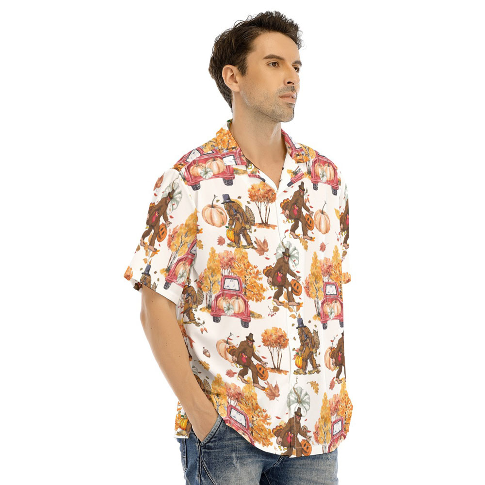 Funny Bigfoot Thanksgiving Turkey Pumpkin Hawaiian Shirt