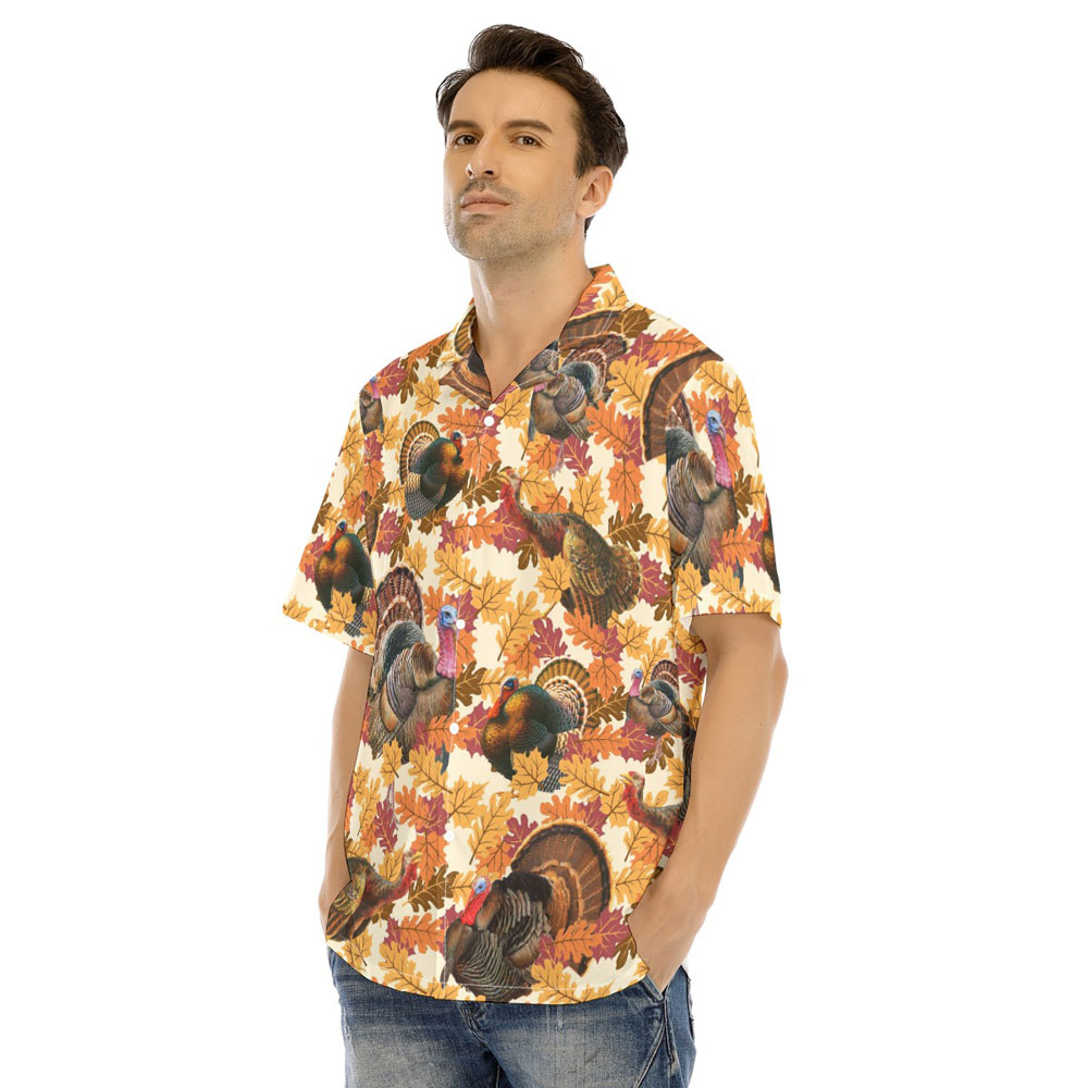 Thanksgiving Turkey Orange Autumn Leave Hawaiian Shirt