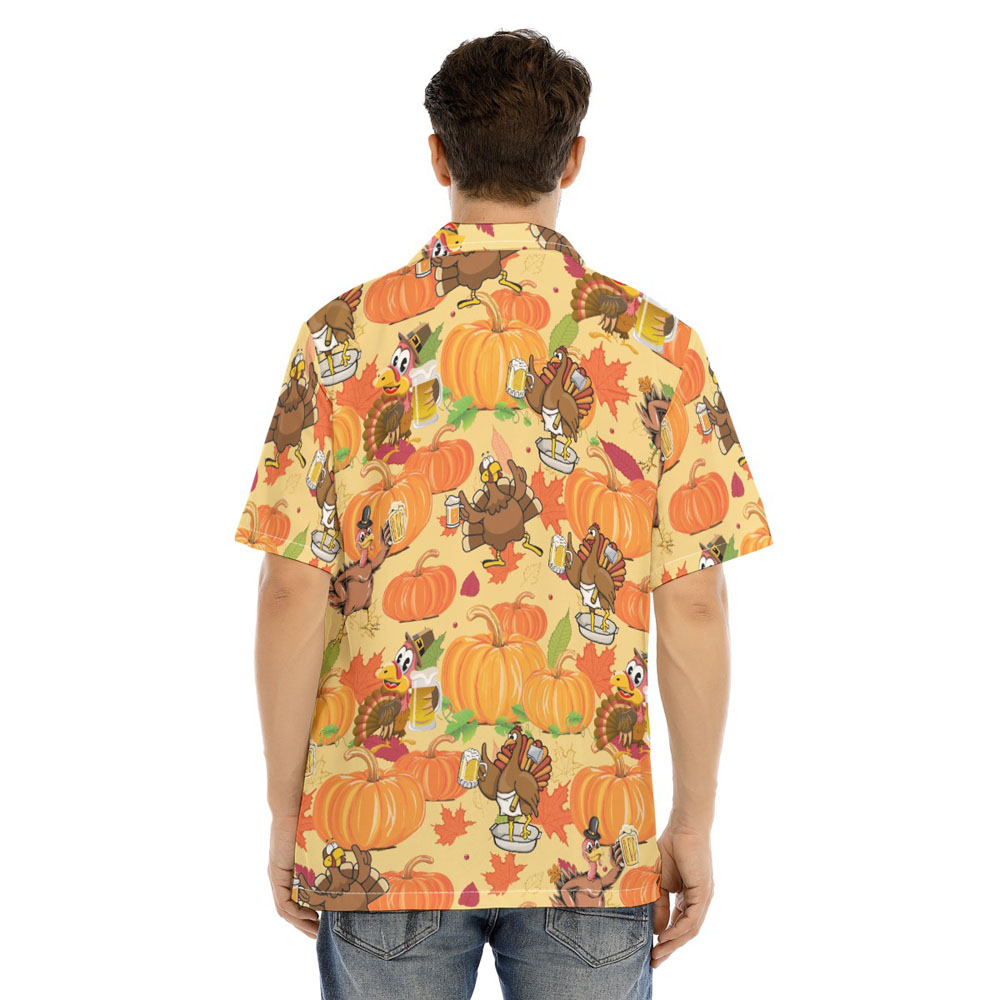 Funny Turkey Beer Thanksgiving Pumpkin Orange Hawaiian Shirt