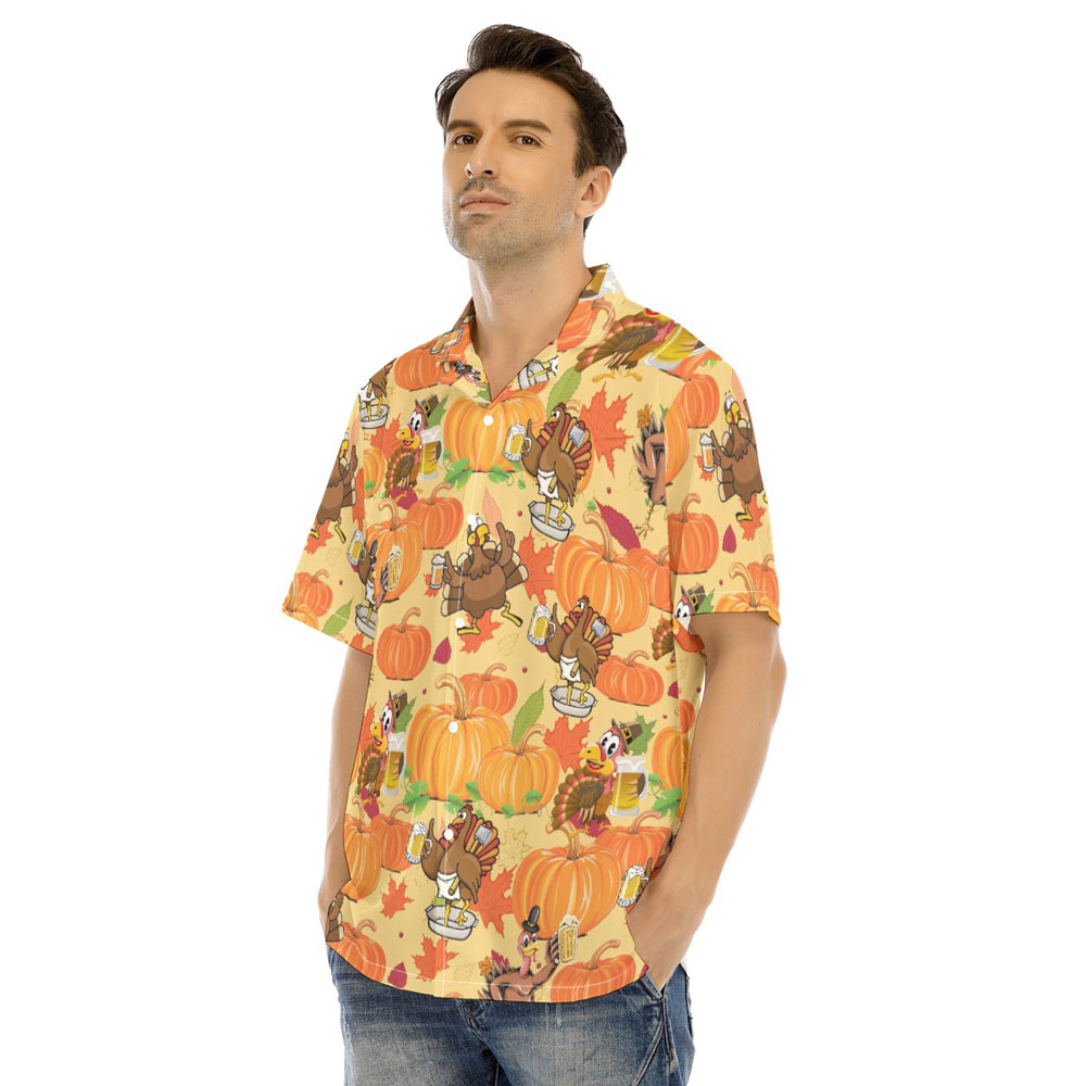 Funny Turkey Beer Thanksgiving Pumpkin Orange Hawaiian Shirt