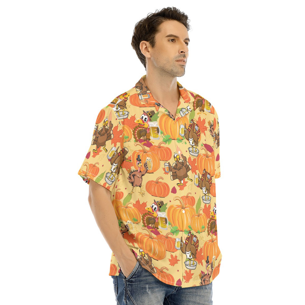 Funny Turkey Beer Thanksgiving Pumpkin Orange Hawaiian Shirt
