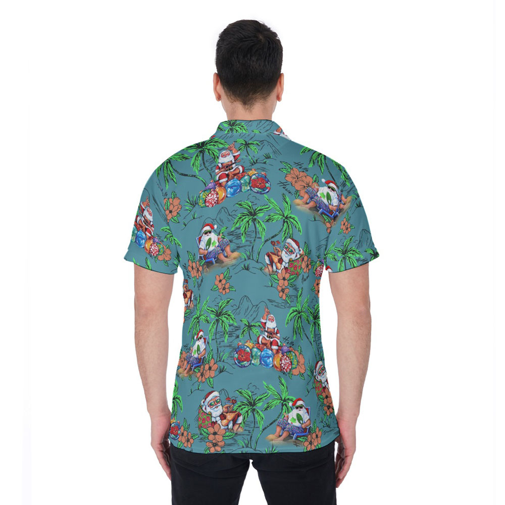 Vintage Palm Tree Christmas Santa Summer Hawaiian Polo Golf Shirt