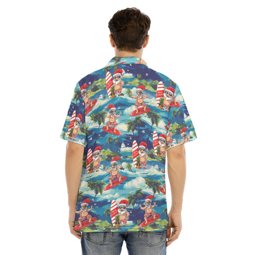 Funny Santa Surfing Tropical Island Hawaiian Shirt