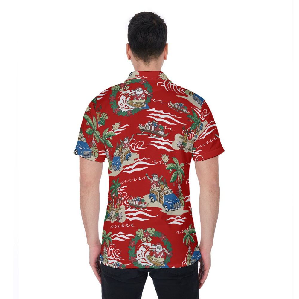 Vintage Christmas Santa Claus On Beach Aloha Polo Shirt