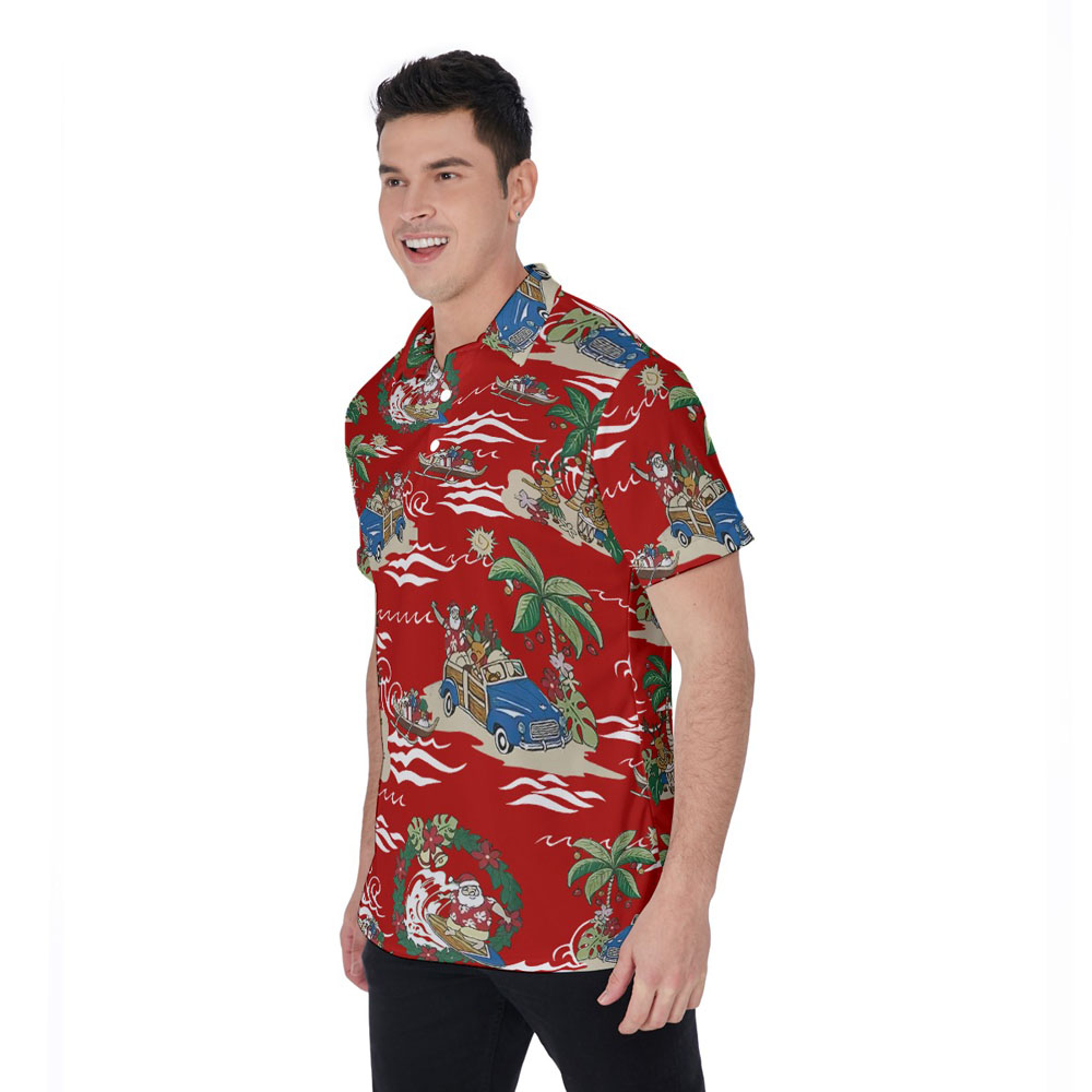 Vintage Christmas Santa Claus On Beach Aloha Polo Shirt