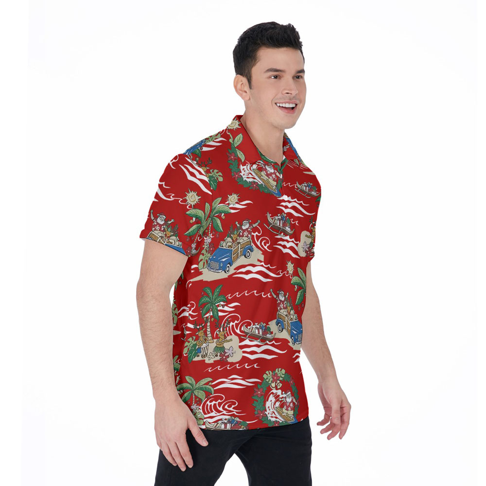 Vintage Christmas Santa Claus On Beach Aloha Polo Shirt