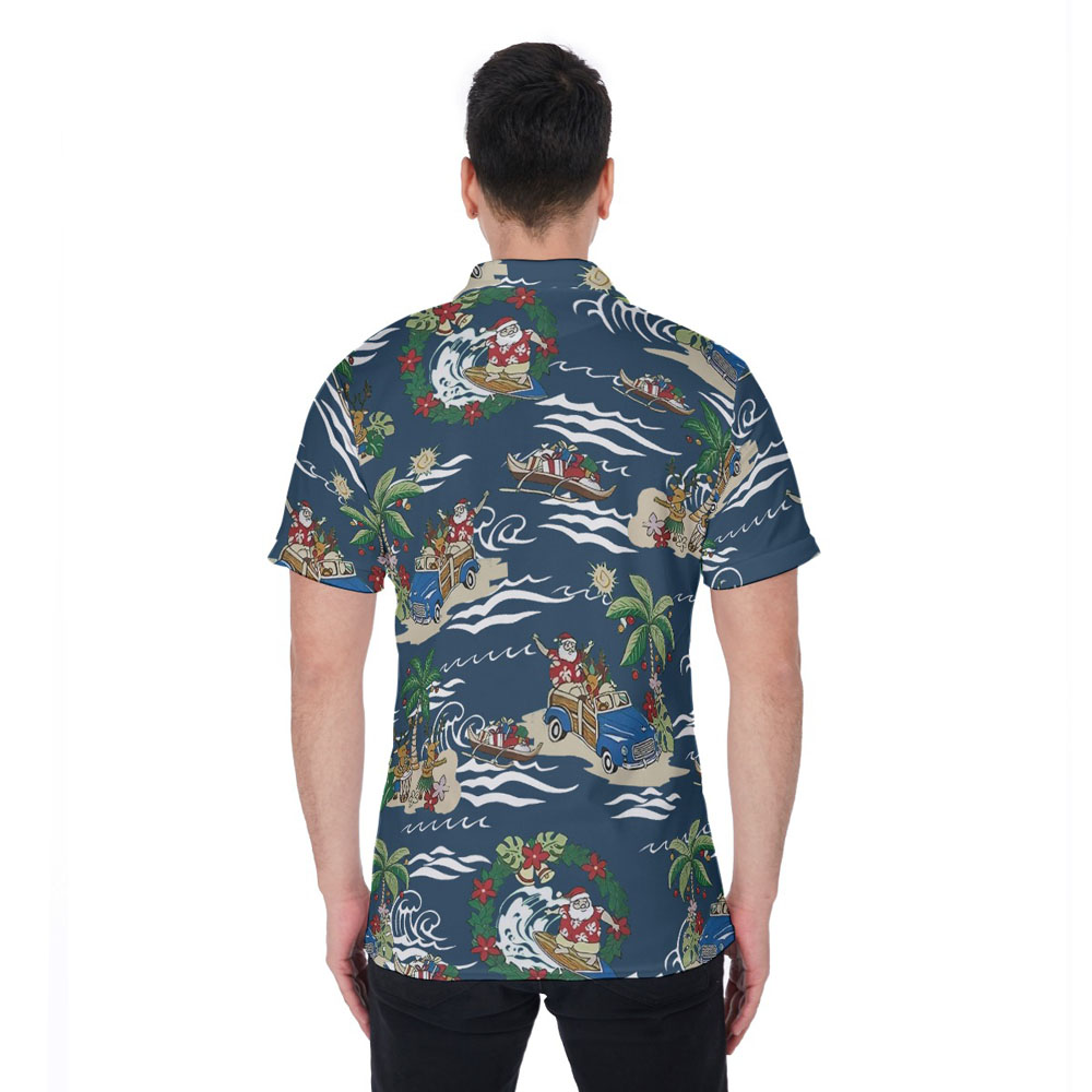 Cute Santa Claus On Beach Christmas Vintage Hawaiian Polo Shirt