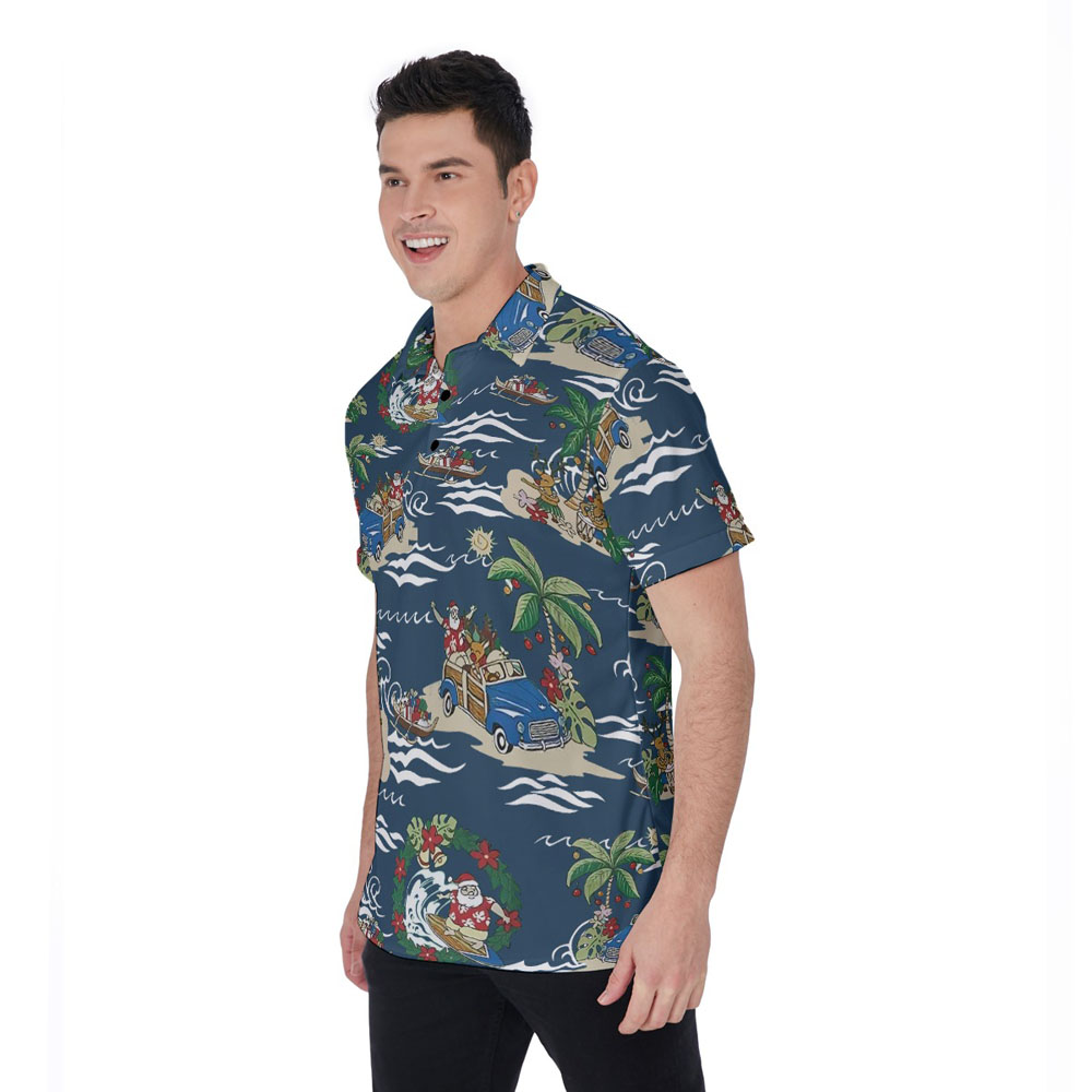 Cute Santa Claus On Beach Christmas Vintage Hawaiian Polo Shirt