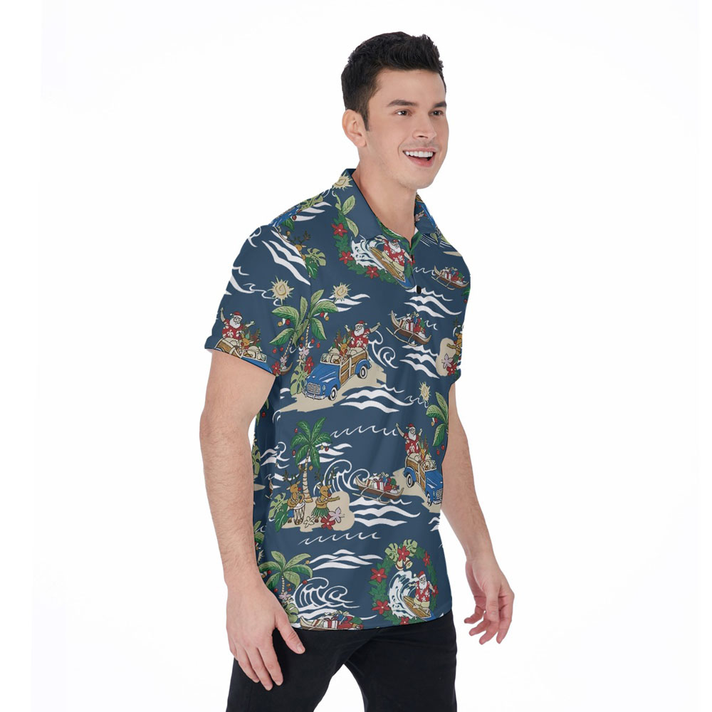 Cute Santa Claus On Beach Christmas Vintage Hawaiian Polo Shirt