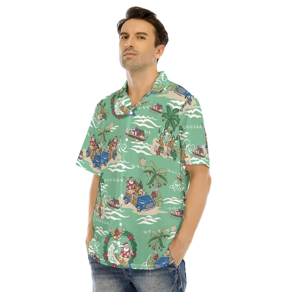 Green Christmas Santa Claus Summer Hawaiian Shirt