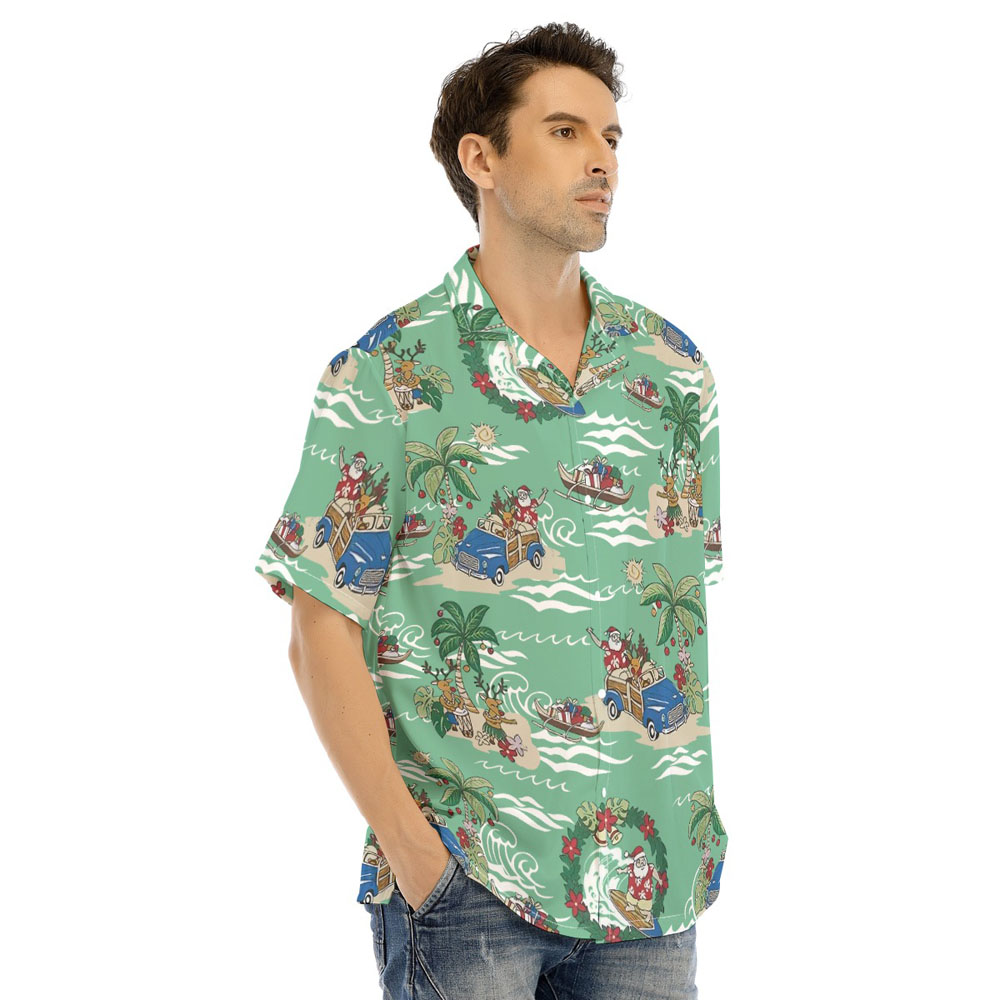 Green Christmas Santa Claus Summer Hawaiian Shirt
