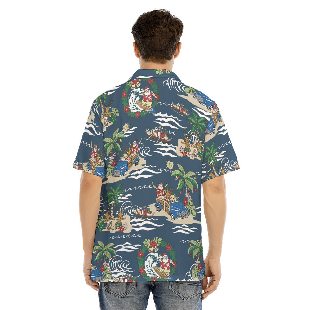 Classic Santa Claus Summer Christmas Navy Hawaiian Shirt