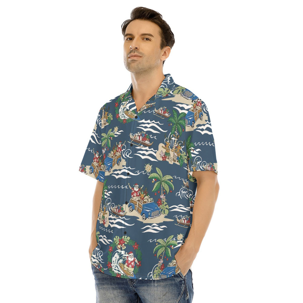Classic Santa Claus Summer Christmas Navy Hawaiian Shirt
