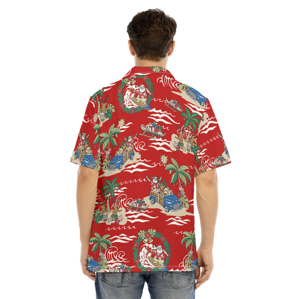 Mele Kalikimaka Santa Claus On Beach Vintage Red Hawaiian Shirt