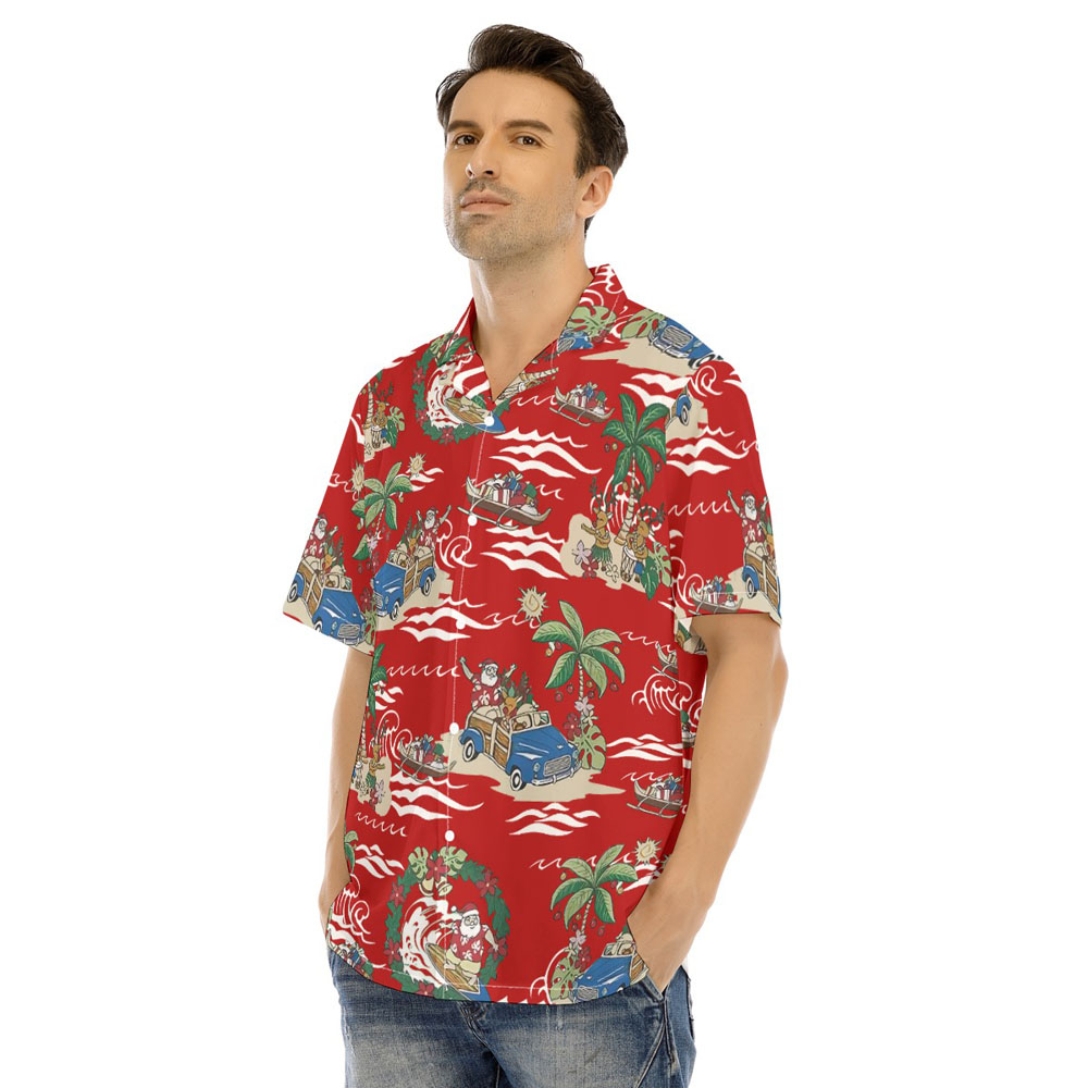 Mele Kalikimaka Santa Claus On Beach Vintage Red Hawaiian Shirt