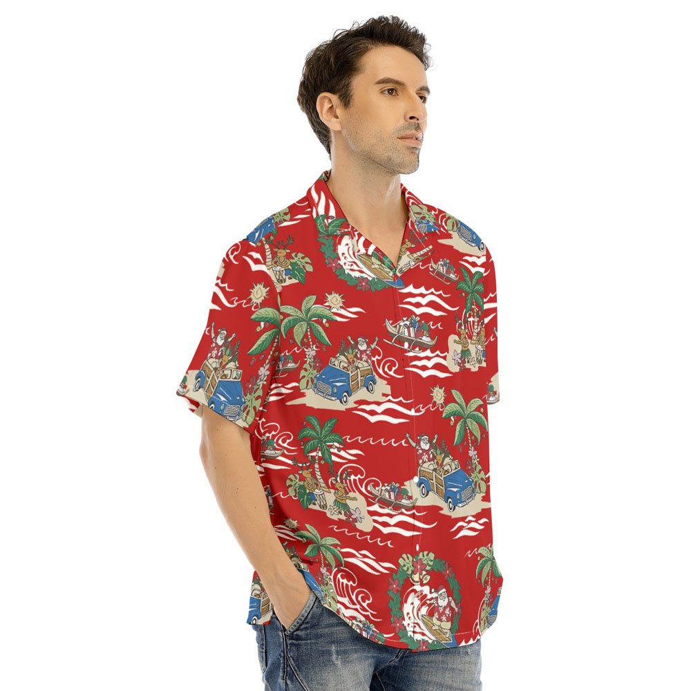 Mele Kalikimaka Santa Claus On Beach Vintage Red Hawaiian Shirt