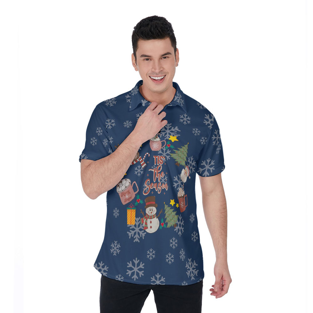 Cute Christmas Santa Snowman Tis The Season Hawaiian Polo Shirt - variant image 1