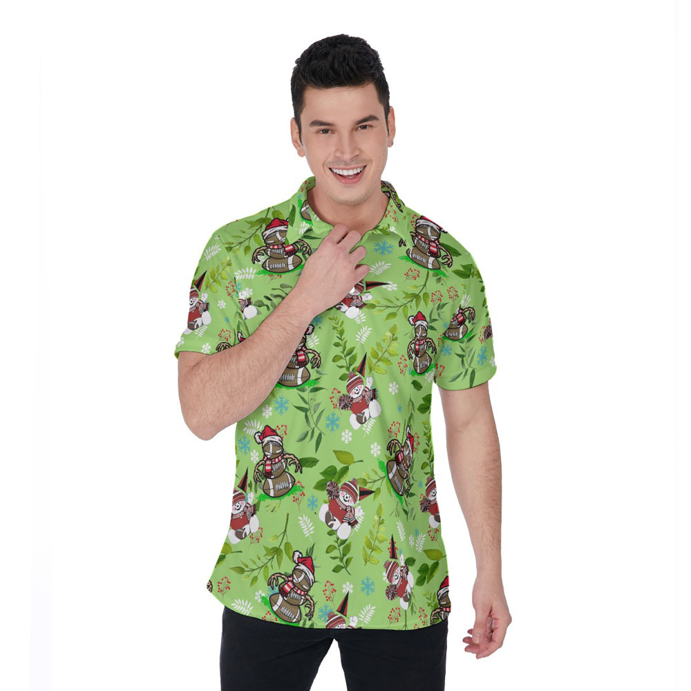 Funny Christmas Football Snowman Tropical Hawaiian Polo Shirt - variant image 1