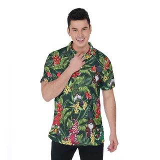 Funny Gnomes Tropical Floral Christmas Hawaiian Polo Shirt