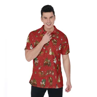 Vintage Snowman Christmas Santa Red Hawaiian Polo Shirt For Men