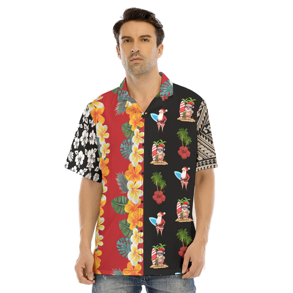 Christmas Santa Surfing Vintage Floral Aloha Shirt - variant image 1