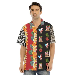 Christmas Santa Surfing Vintage Floral Aloha Shirt