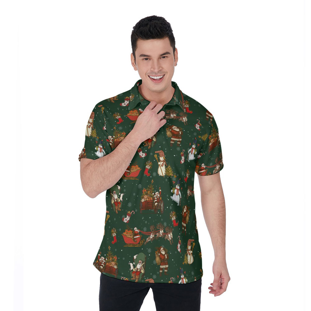 Vintage Santa Claus Christmas Snowman Hawaiian Polo Golf Shirt For Men - variant image 1
