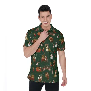 Vintage Santa Claus Christmas Snowman Hawaiian Polo Golf Shirt For Men