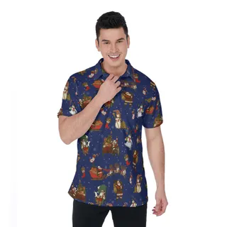 Santa Claus Snowman Christmas Vintage Navy Hawaiian Polo Shirt