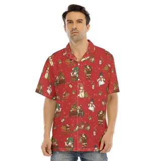 Vintage Christmas Santa Claus Snowman Hawaiian Shirt