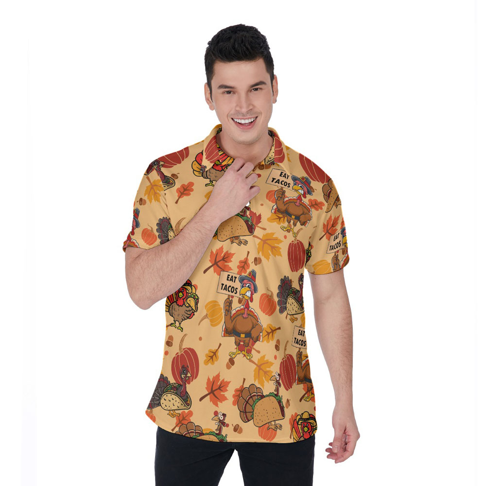 Turkey Taco Thanksgiving Hawaiian Polo Shirt For Men - variant image 1
