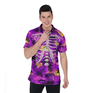 Halloween Skeleton Aloha Beach Theme Polo Shirt For Men